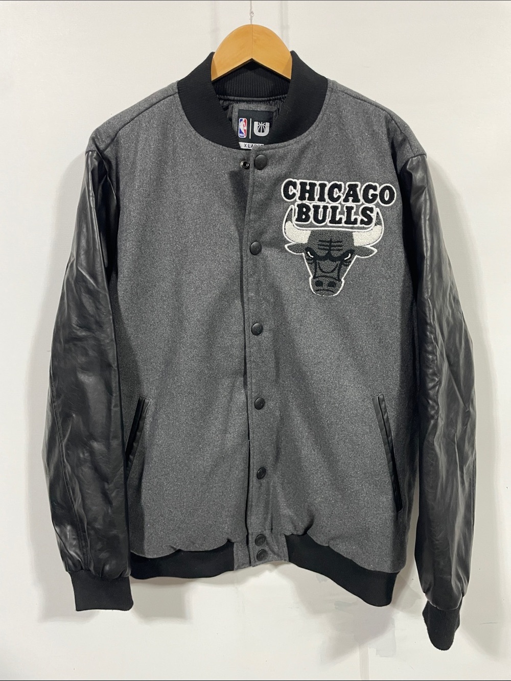 NBA Chicago Bulls Gray & Black Bomber Varsity Jacket
